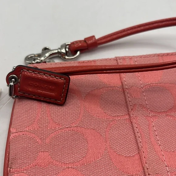 Coach Signature Skinny Wristlet pomegranate color peachy pink color classic NWT - Picture 7 of 9